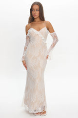 Zarah Off-Shoulder Sleeve Lace Maxi Dress White