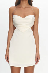Keke Bead Strap Cut-Out Mini Dress Ivory