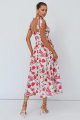 Sweet Pea Tied Bust Midi Dress Flower Pink